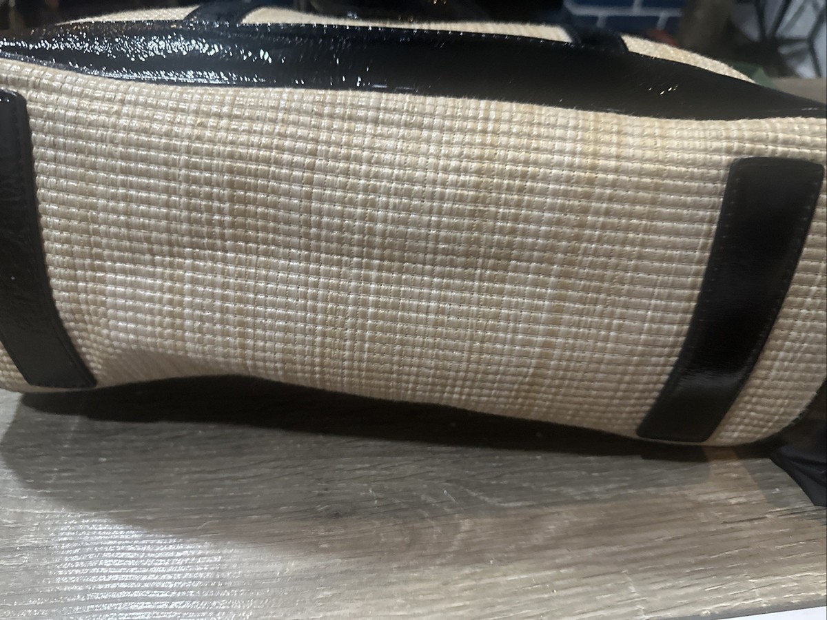 Cole Haan Straw and Patent Leather Tote Bag with Dust Bag View 4