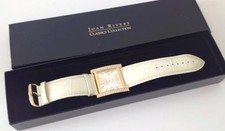 1990's JOAN RIVERS Classic Collection Genuine Leather Rhinestones Watch W/Box