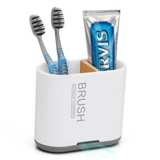 Toothbrush and Toothpaste Holder with Bamboo Divider for Bathroom White