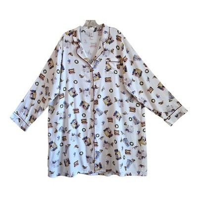 BARE NECESSITIES Women's XXL 2X Sleep Shirt Button Up Christmas Scenes Bust 48''