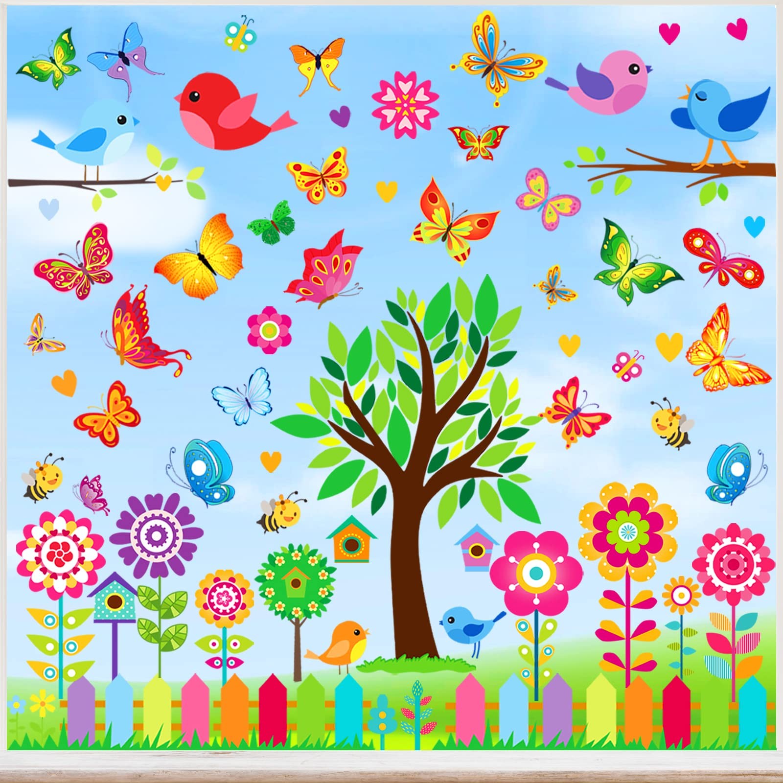 Sticker fenêtre de printemps transparent et autocollant papillon électrostatique