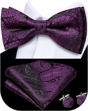 Bow Ties for Men Pre-Tied Pocket Square with Cufflinks Mens Bowtie Sets for Wedd