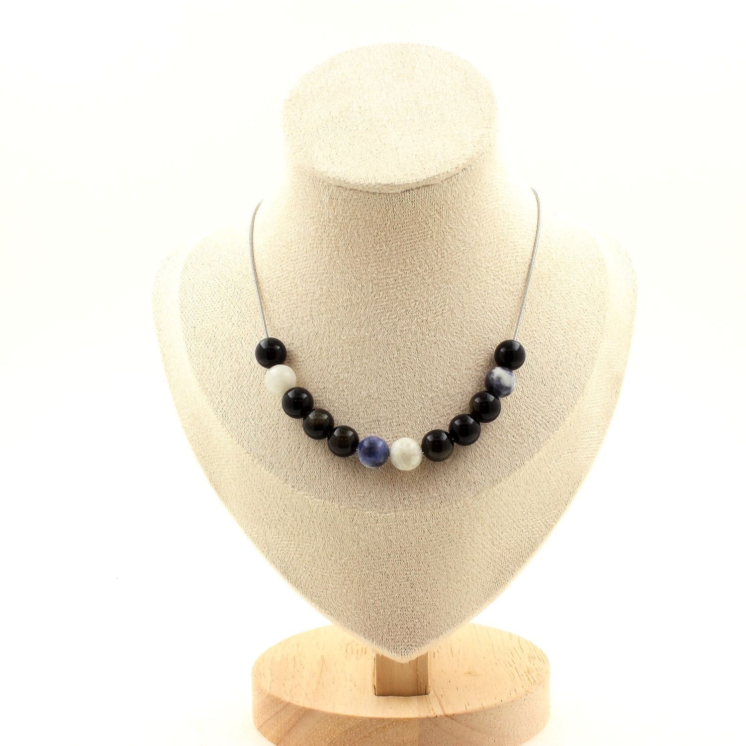 Collier Obsidienne Dorée Anti-Stress et Sodalite de Méditation 8mm