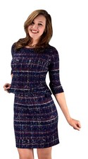 3/4 Sleeves Chic Printed Work Business Party Sheath Slimming Dress Navy Medium