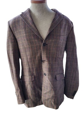 REPORTER ITALIAN MENS BROWN HOUNDSTOOTH WOOL SPORT BLAZER JACKET SZ 50 EU 40 US