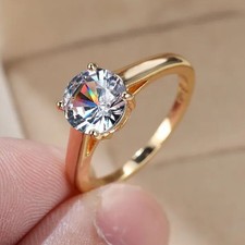 2 Kt Rund Diamant Solitär Damen Jahrestag Verlobungsring Gelbgold-Finish Schmuch