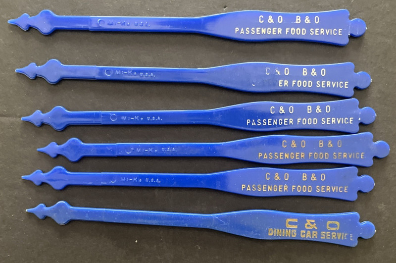 set of 6 C&O B&O railroad dining car service stirrers/swizzle sticks