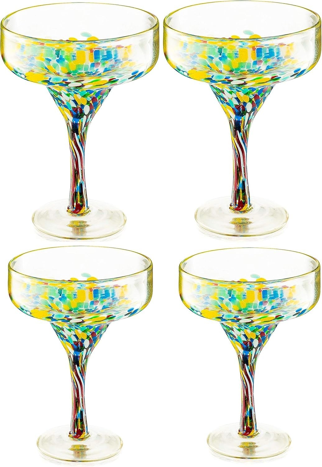 Luxury Hand-Blown Confetti Margarita Glasses - Set of 4 for Cocktails