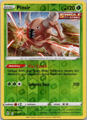 Pinsir - 001/203 -  Reverse Holo Rare - Evolving Skies - NM/M