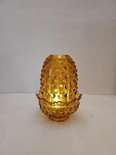 Vintage Fenton Hobnail Colonial Amber Fairy Lamp 4.5” Tall, Marked