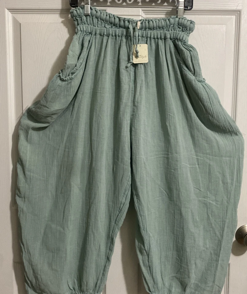 FREE PEOPLE NWT $98 PARACHUTE BAGGY TROUSER PANTS BLUE SURF SMALL
