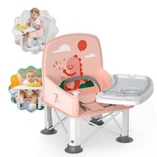 Baby Travel Booster Seat with Double Tray, Upgraded Toddler Portable Baby Cha...