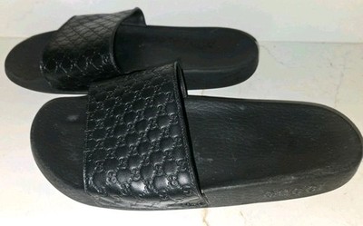 Gucci Black Slides Micro Guccissima 567115 Mens Sz. 7 Leather