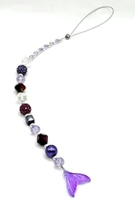 Mermaid Tail Car Charm Rear View Mirror Dangle Sun Catcher PURPLE Glass Beads
