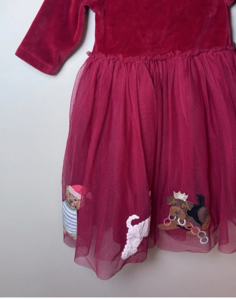 Vestido Mini Boden Rojo Terciopelo Tul Navidad Perro Apliques Usado en Excelente Condición.   Niñas 10/12  Foto 3 de 4