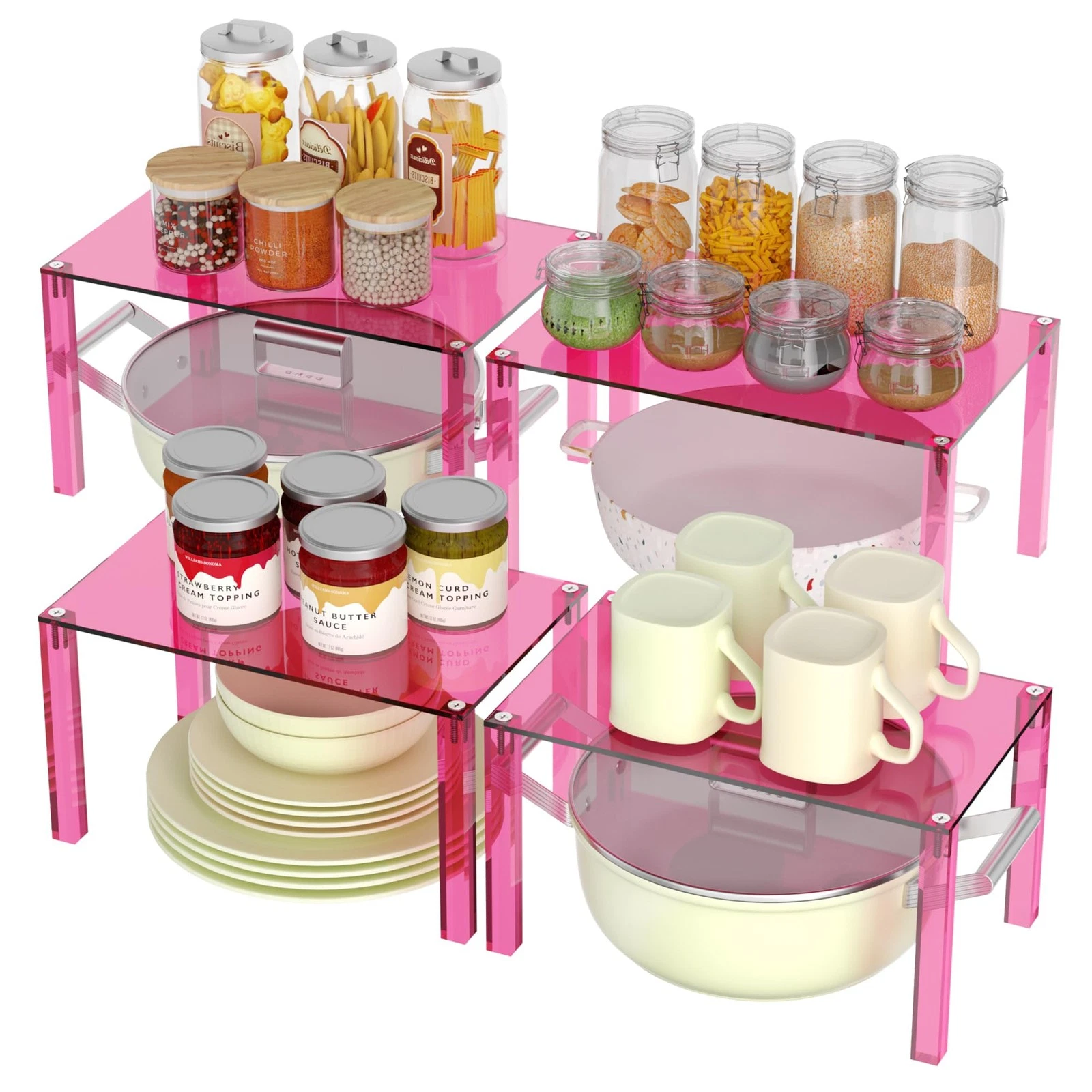 Acrylic Cabinet Organizer, Set of 4 Stackable Spice Rack for Kitchen Organize...