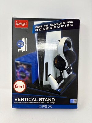iPega Vertical Stand PS5 6-in-1 Cooling Fan Charging Dock Headset Holder Black