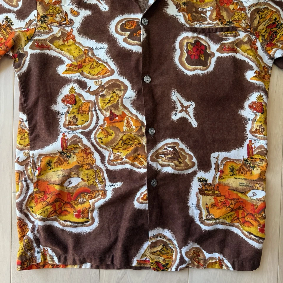 Camisa Hawaiana Waltah Clarkes De Colección M Multicolor Años 60 Cuello Lazo Arte Hawaiano Foto 4 de 4