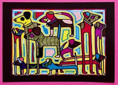 A6 bunte Hunde Postkarte von Jay Snelling - Kunstdruck Illustration - Neu