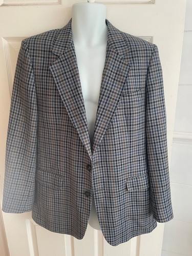 Daks, Daks Vintage/Retro mittelgrau karierter Langarm Wollblazer Jacke (sehr guter Zustand)