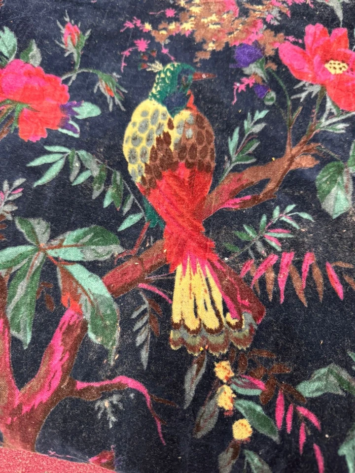 Luxury Indian Soft Velvet Fabric Upholstery Dressmaking Sewing Bird Print By Yrd - Image 4 of 4