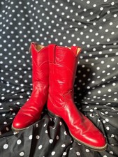 Vintage Justin Red Leather Cowboy Roper Boots Women's 5.5 USA Cherry Red Western