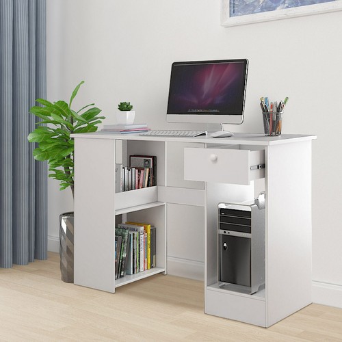 Corner Computer Desk H Shaped PC Laptop Gaming Table W/ Book Shelves Bookcase - Picture 4 of 11