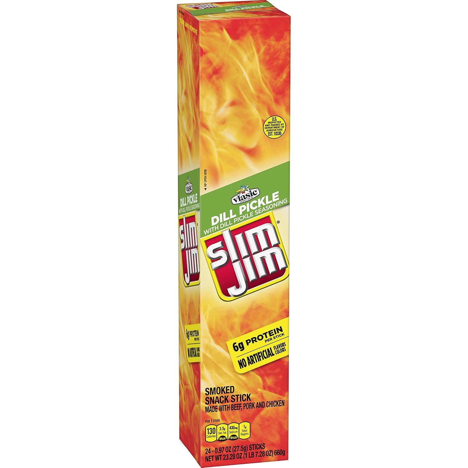 Мясные копченые палочки Slim Jim Giant со вкусом маринованного укропа Власик, 6 г белка на порцию