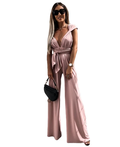 Damen Jumpsuit Elegant Lang Einteiler Sommer Hosenanzug Gürtel Clubwear Overall- - Bild 5 von 13