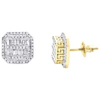 10K Gelbgold Baguette Diamant 10Mm Oktagon W / Griechische Key Ohrstecker 1/2 Ct