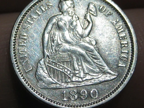 1890 Seated Liberty Silver Dime- AU/UNC Obverse Details