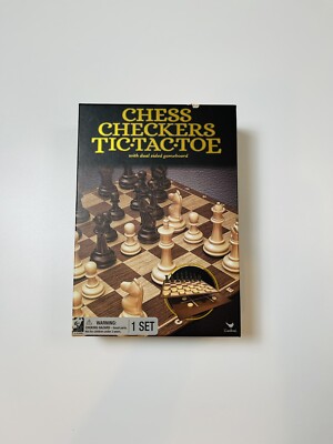 Chess Checkers Tic Tac Toe with dual sided gameboard NEW OPEN BOX Cardinal