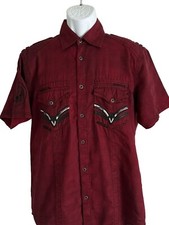 Affliction Black Premium Mens Shirt Slim LIVE FAST Maroon Embroidered Button L