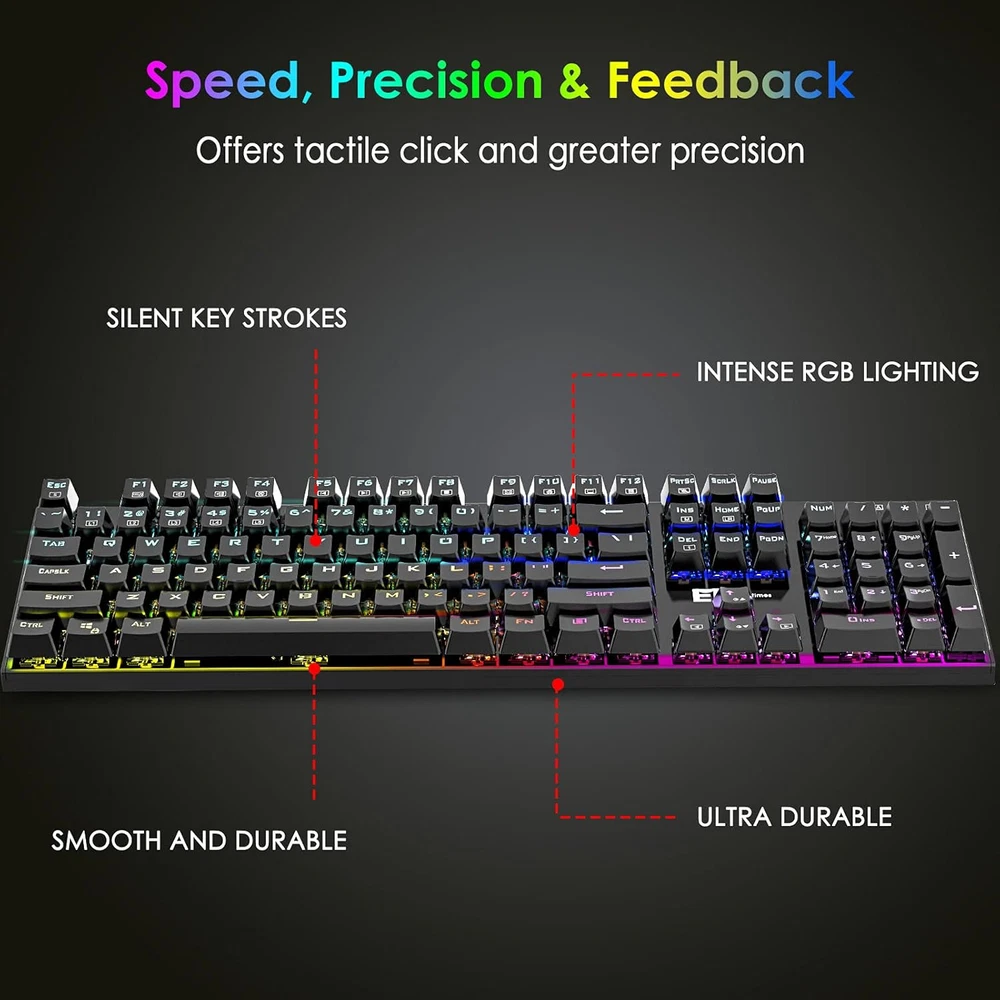 RGB Backlit Mechanical Keyboard with 16.8M Colors and 104 Keys for PC/Laptop