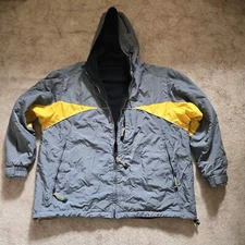 Athletic Works Mens Nylon Shell Fleece Lined Winter Jacket Gray Yellow Size XL