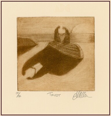 2 LOVERS. PRIVATE SECRET ROMANCE MEETING TRYST. Original ETCHING Signed Numbered