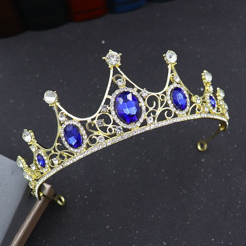 Accessori testa regina diadema corona diadema retrò blu corona matrimonio - Foto 6 di 9