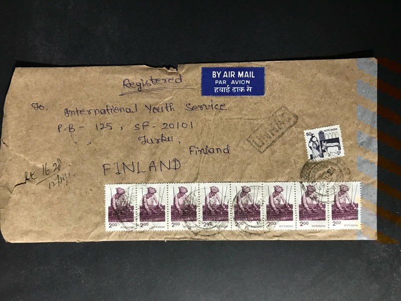 India Registered Cover to Finland City Cancel 1980s-1990s Cover #2112