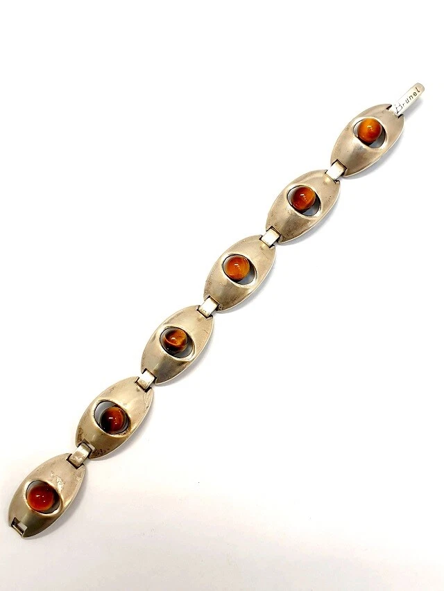Brunel Sterling Silber 925 Armband mit Tigeraugen um 1970 - Bild 3 von 4