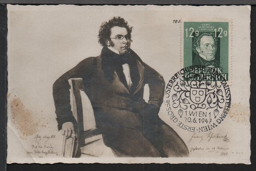 ✔️ AUSTRIA RARE SONDERSTEMPEL Commemorative POSTCARD 1947. Franz Schubert - Picture 1 of 2