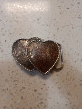 Double Heart Belt Buckle Gold Silver Tone Metal
