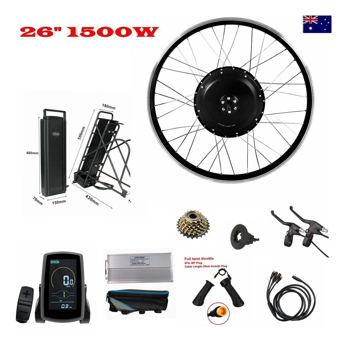 1500W Ebike Conversion Kit 26 Inch Rear Wheel Hub Drive Motor Electric bicycle