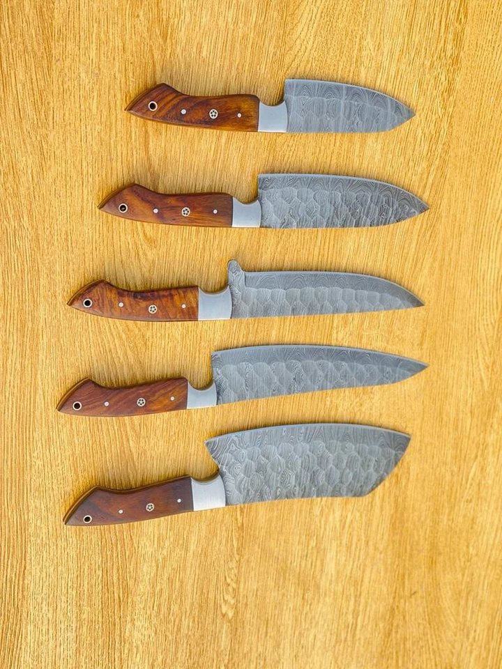 CUSTOM DAMASCUS STEEL 5 PCS forged  CHEF KNIFE SET WITH LEATHER ROLL BAG - Image 4 of 4