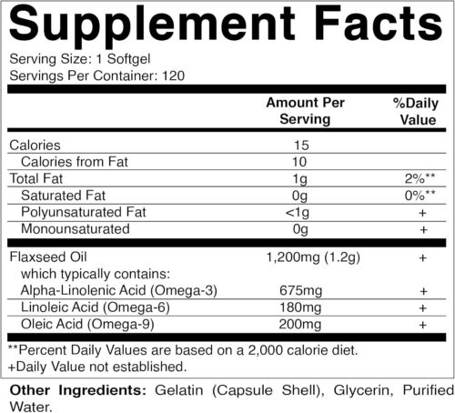 Flaxseed Oil 1200Mg 120 from Cold Pressed Flax Seed - 675 Mg of ALA Omega 3 Fatt - Picture 5 of 6