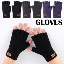 Winter Wool Fingerless Gloves Thermal Mens Knitted Men's Mittens Finger New 