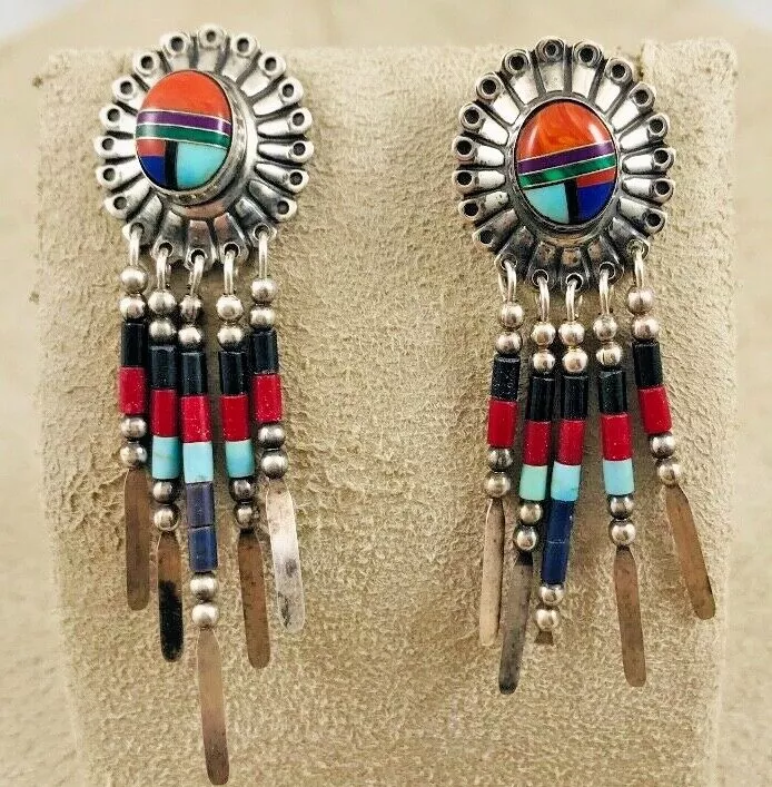 QT Quoc Turquoise Mosaic Sterling Earrings