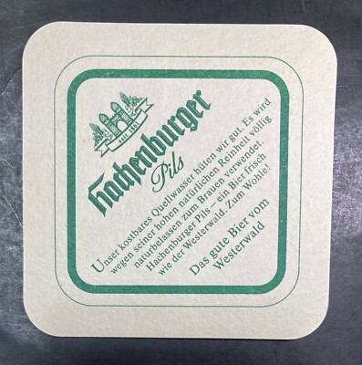 HACHENBURGER PILS 3.5 INCH SQUARE  BEER COASTER UNSER KOSTBARES