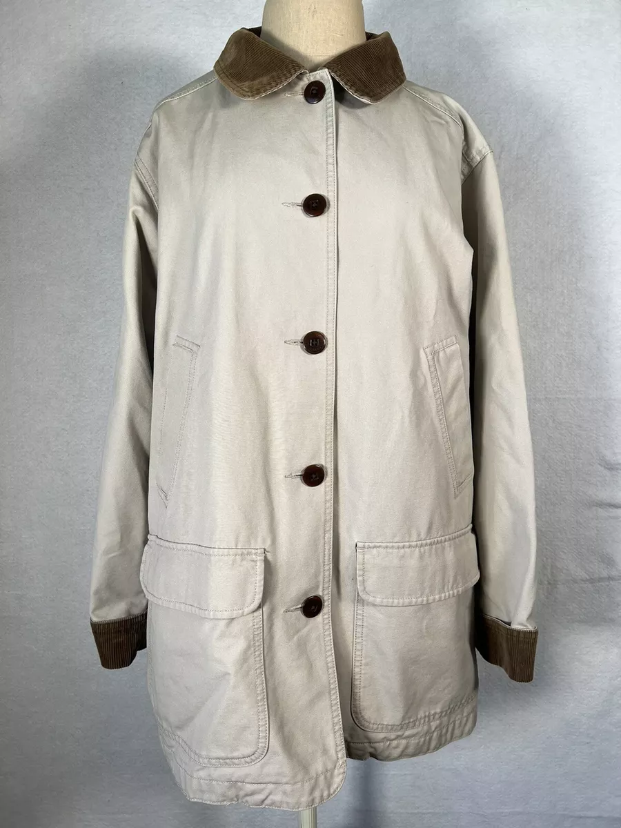 LL Bean Tan Canvas Solid Flannel Lined Barn Field Coat Jacket Women s Size Large