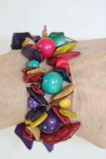 Multicolor Thin Wood Chip Shapes Beads Stretch Bracelet Complement Many Outfits