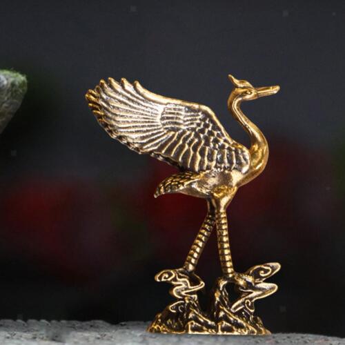 Brass Crane Ornament Mini Crane Decor Statue Animal Figurine Crafts Traditional - Afbeelding 1 van 12